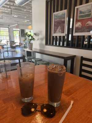 Iced americano with caramel + iced chai with chocolate. Made the way you like.